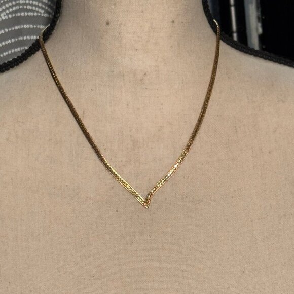Gold Tone V Necklace - Picture 1 of 6